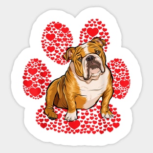 Bulldog Paw Heart For Valentines Day Sticker